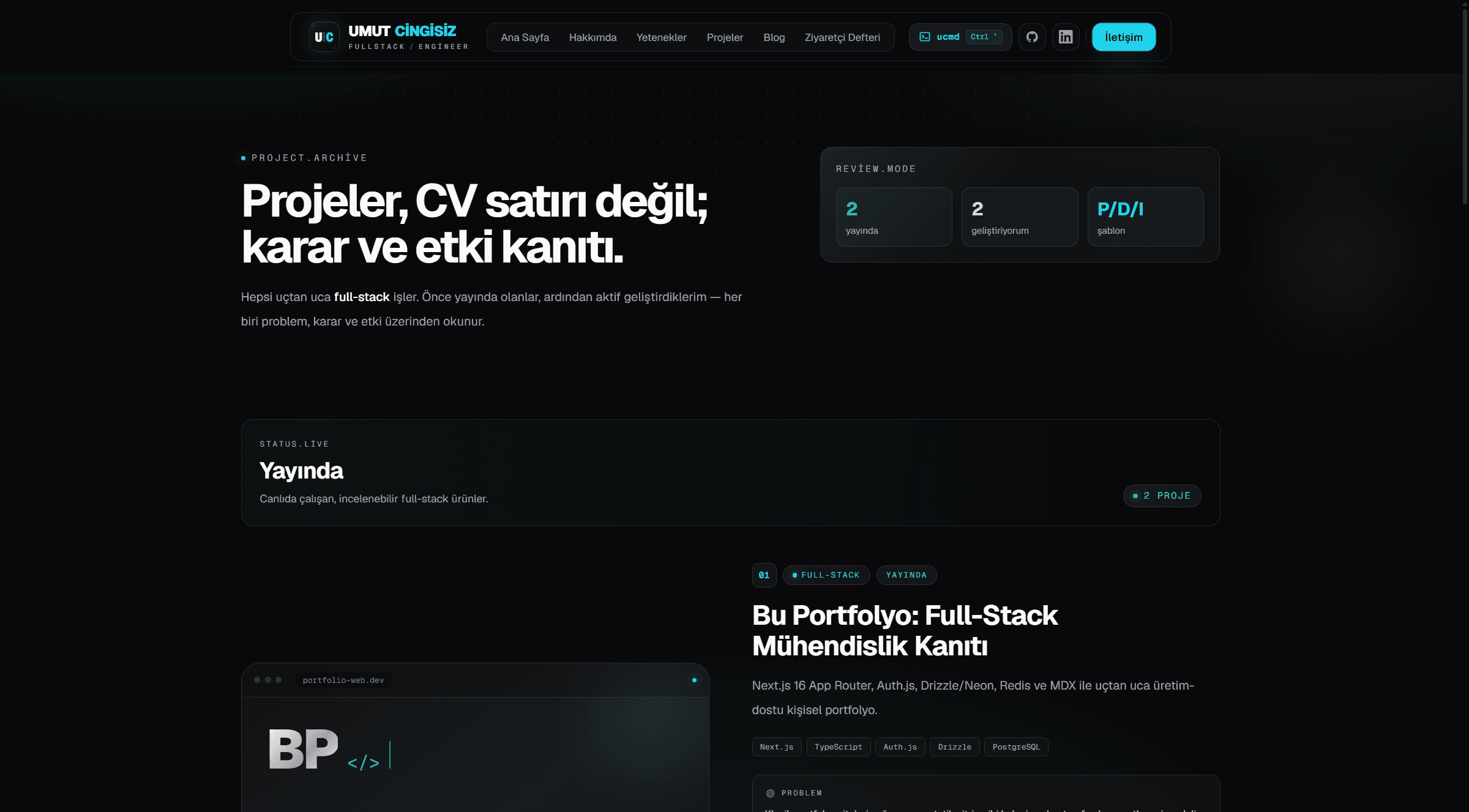 Projeler arşivi — yayında ve geliştirme grupları