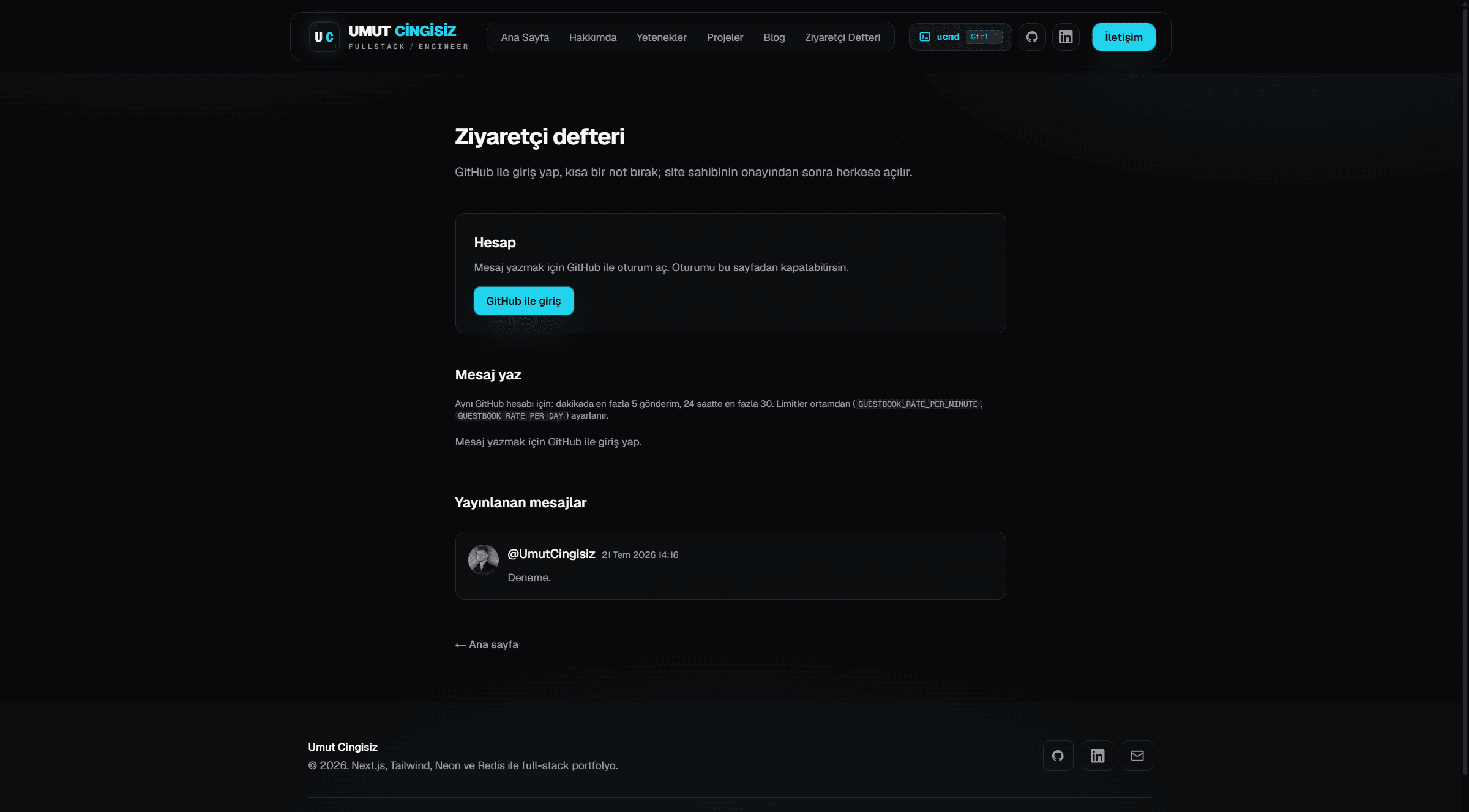 Ziyaretçi defteri — GitHub OAuth ve moderasyon